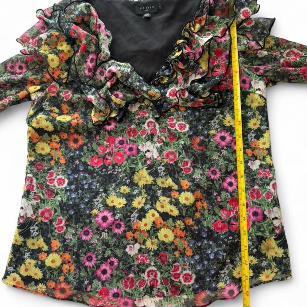 Ted Baker Amell Floral Ruffle Blouse Size 1 Coquette Romantic Feminine Spring - Picture 7 of 15
